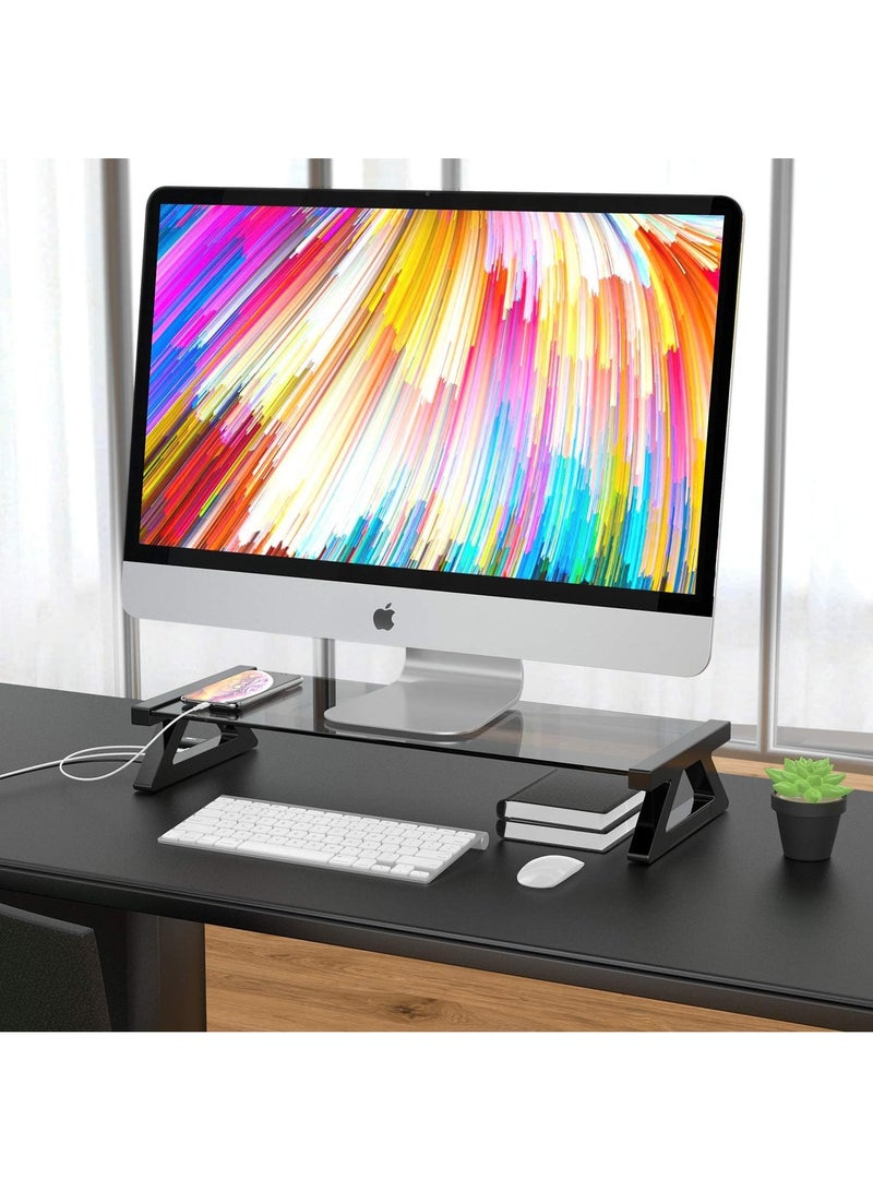 Tempered Glass Monitor Booster Stand, Laptop Screen Stand, Multi-Functional USB Extension Booster Stand with 1.5m USB Cable - Image 3